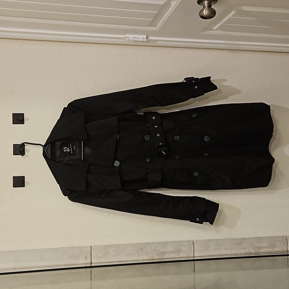 Womens New York & Company Double Breasted Black Trench Coat